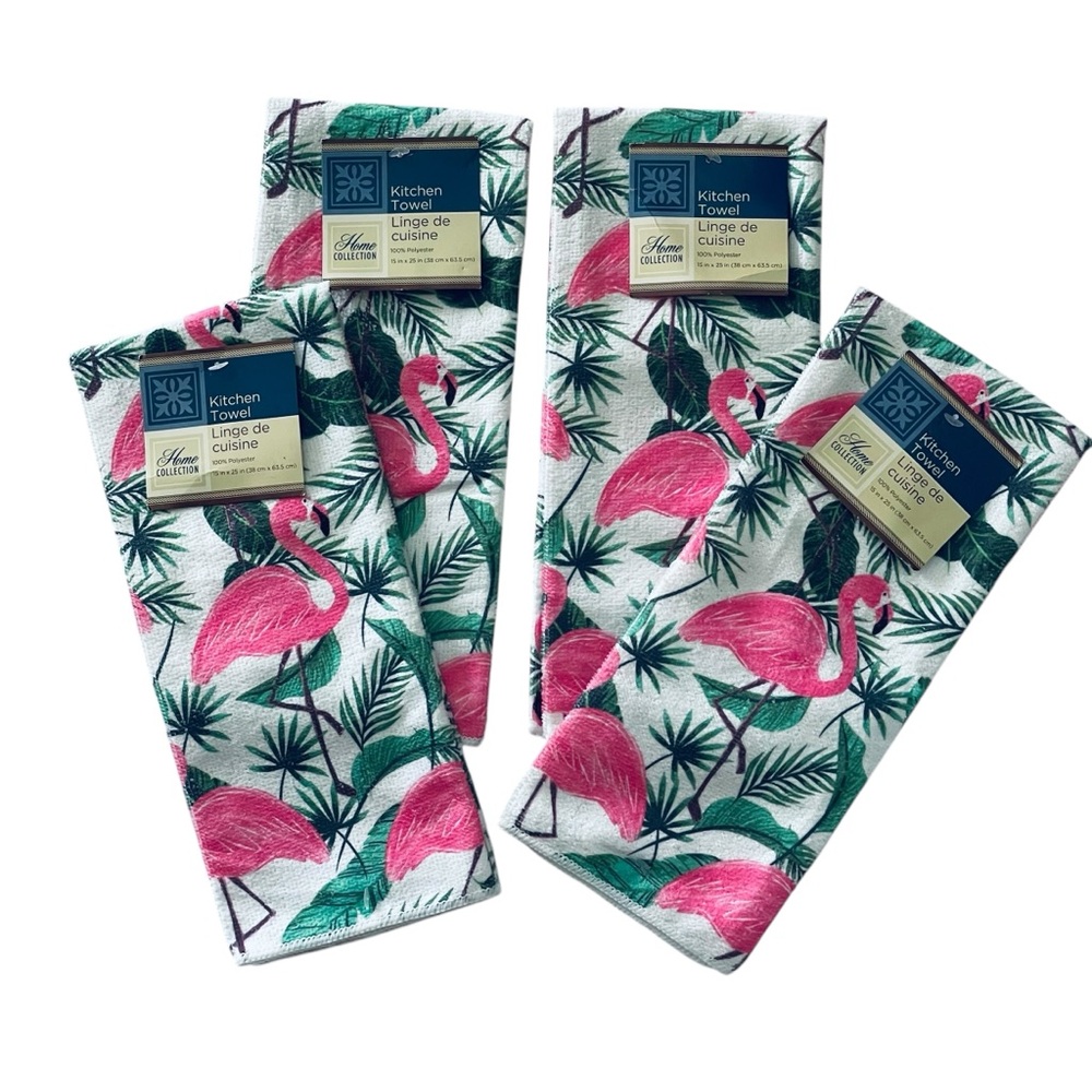 HOME COLLECTION Kitchen Towels Tropical Pink Flamingos 4-pc Set 15”x25”